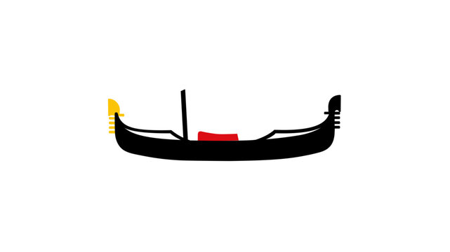 Venetian gondola boat vector icon illustration, traditional Venice canal transport landmark from Italy, colorful flat line design for travel agency branding and tourism apps on white background.