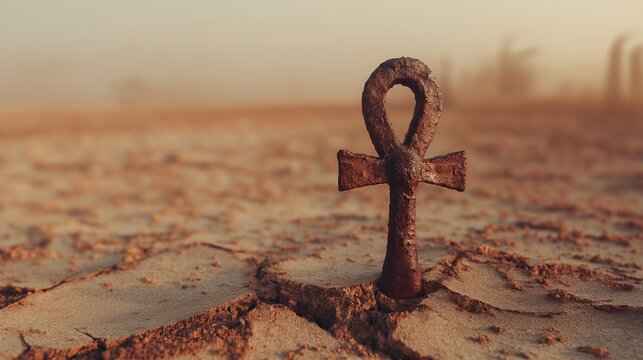 Ancient Symbol on Parched Earth Landscape