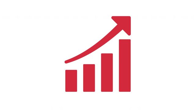 Animated Red Bar Chart with Rising Arrow, White to Transparent Background