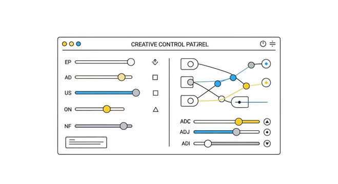 Graphic interface elements, creative control panels, vector UI components, user interface design