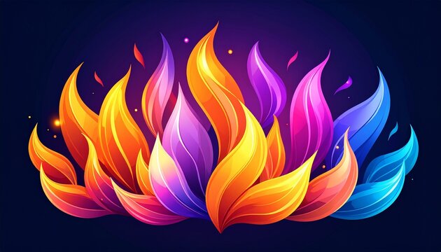 Vibrant geometric flames glowing on dark gradient background