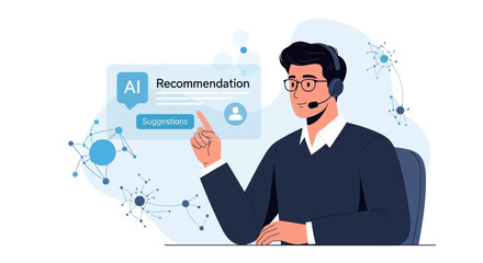 Naklejka premium AI recommendation system with user interface and support agent