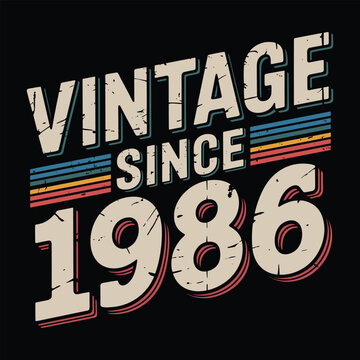 Vintage since 1986 retro typography with distressed texture