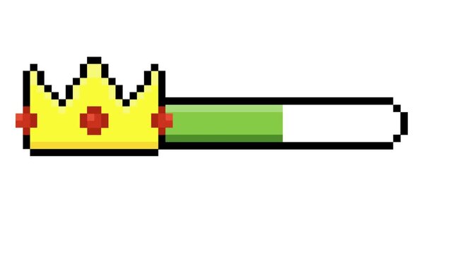 Vibrant pixel art golden crown icon with a partially filled green progress bar, perfect for retro gaming UI elements or achievement tracking