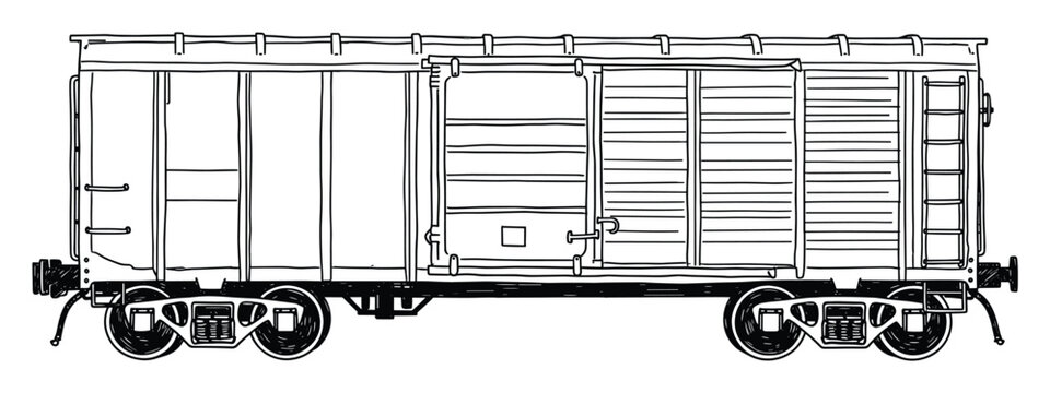 Hand drawn sketch of a classic railway boxcar suitable for illustrating industrial transport concepts