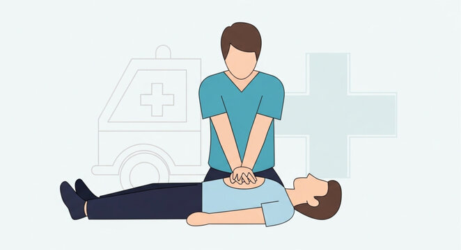 Person performing cardiopulmonary resuscitation CPR on another person.