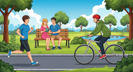 Obraz premium People enjoying outdoor activities in a park on a sunny day.