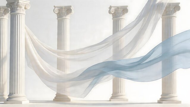 Classical columns with flowing fabric