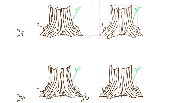 Modern tree stump vector icon illustration featuring editable stroke, adjustable line weight design for forest ecology and nature conservation, minimalist wood log symbol on white background.
