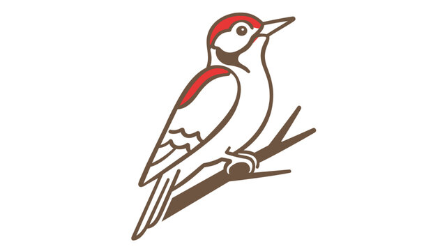 Vibrant spotted woodpecker bird vector icon illustration, creative colorful line art design for forest wildlife enthusiasts, minimalist nature graphic element isolated on white background.