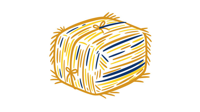 Rectangular hay bale vector icon featuring a colorful line art illustration of dried grass bundle for agriculture and rural farm life themes, isolated on a clean white background for design.