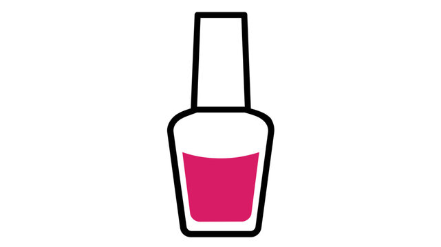 Vibrant pink nail polish bottle vector icon illustration for professional manicure salon branding and beauty care promotional materials isolated on a clean white background for modern design.