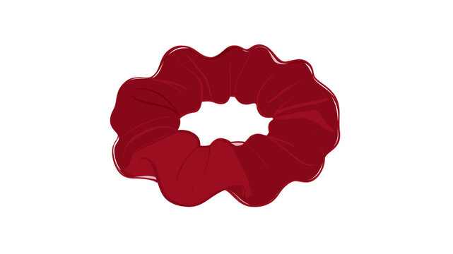 Feminine velvet hair scrunchie vector icon featuring editable stroke for adjustable line thickness, colorful illustration of ponytail tie accessory, isolated design for salon and fashion themes.