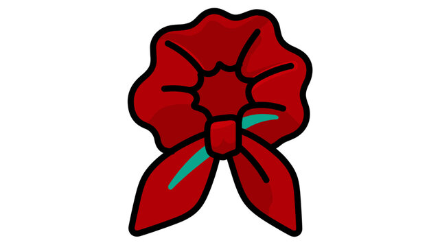 Velvet hair scrunchie vector icon with editable stroke for custom line weight, colorful illustration of fashion accessory ponytail holder, versatile design element for salon and hair care branding.