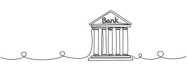 Naklejka premium Continuous line drawing of bank building with classical columns. No editable stroke