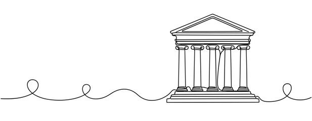 Naklejka premium Continuous line drawing of an ancient greek temple with classical columns. No editable stroke