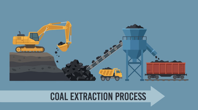 coal extraction process with heavy machinery.