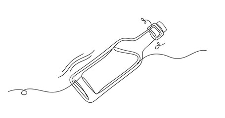 Obraz premium Minimalist line drawing of floating bottle with message inside. None editable stroke