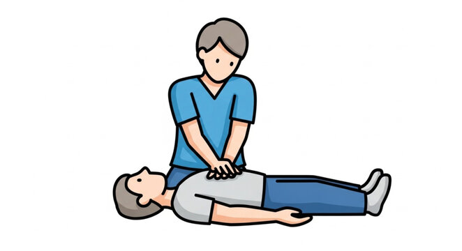 Person performing CPR on another person illustration.