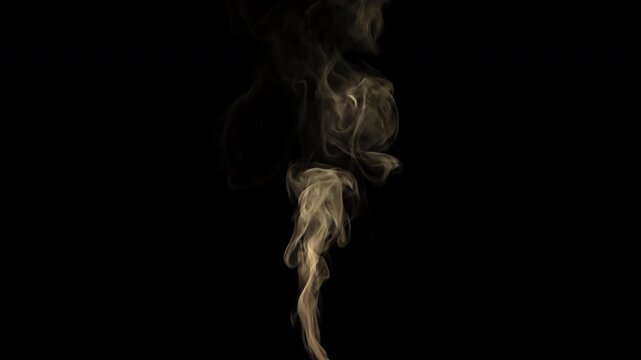 Realistic thin yellow smoke plume rising vertically on transparent background with alpha channel 4K