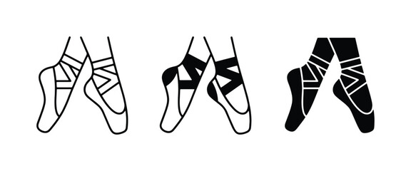 Ballet Shoes Icons, Pointe Shoes Vector Graphics, Dance Footwear Illustrations © Abdur