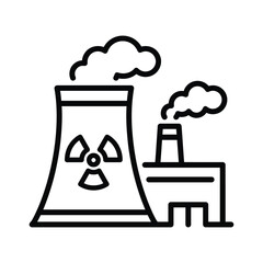 Nuclear power plant icon featuring cooling tower radiation symbol and industrial factory building radiation industrial © Roushon_AI_Designer
