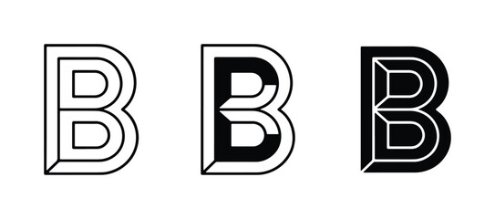 Monogram B Letter Icons, Modern Geometric Alphabet Design, Black and White Branding Elements © Abdur