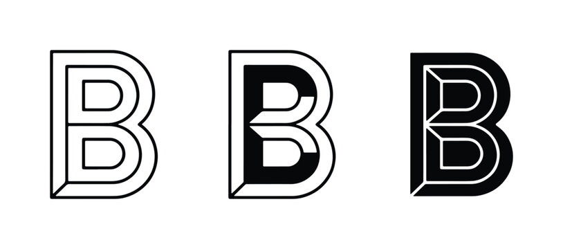Monogram B Letter Icons, Modern Geometric Alphabet Design, Black and White Branding Elements