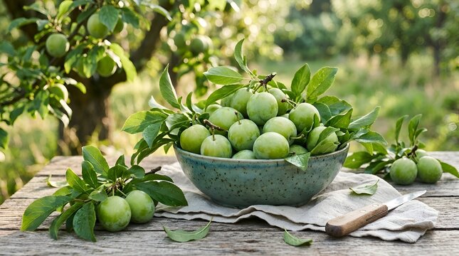 Fresh Greengage Plums Harvested in a Garden Setting