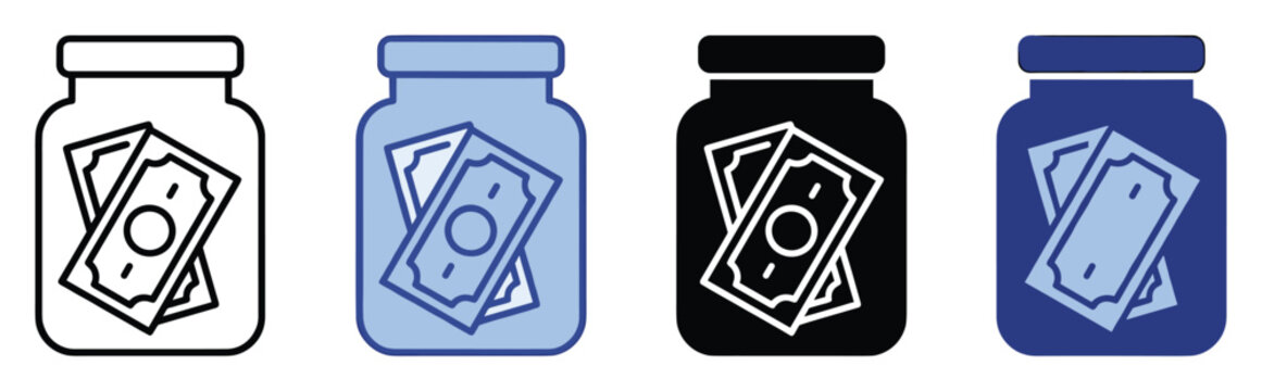 Money jar with banknotes icon representing financial savings and investment for business applications