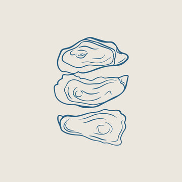 Fresh oyster shells set line art illustration. Minimalist vector sketch of seafood appetizers for restaurant menu