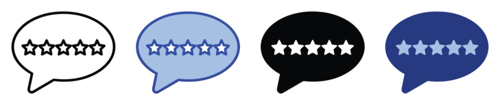 Five star rating review icon in speech bubble for customer feedback and product quality evaluation