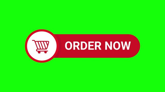 Animated order now call to action buttons for ecommerce websites isolated on green screen.