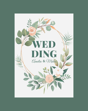 Wedding invitation card with floral wreath