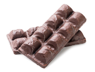 Naklejka premium Chocolate covered wafers close up on a white. Isolated
