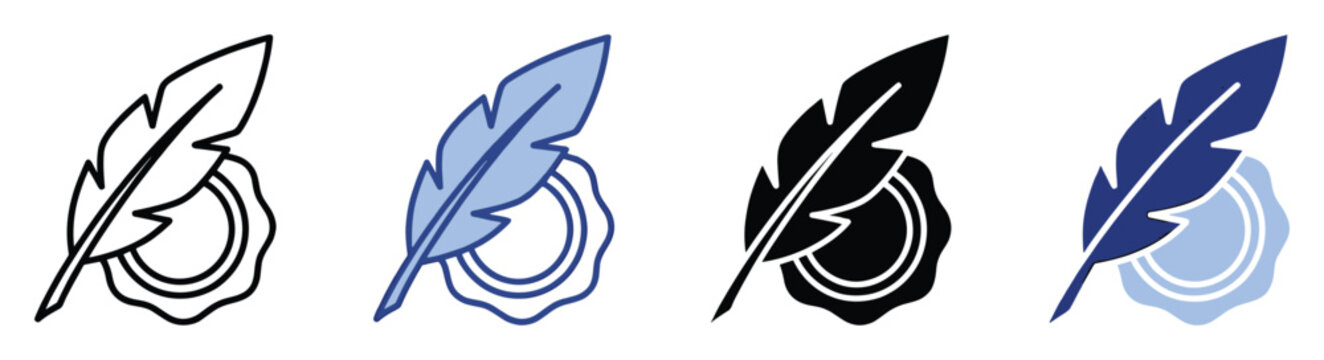 Quill pen and wax seal icons for historic writing documents and formal communication applications