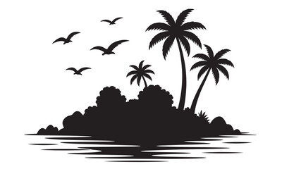 Island habitat silhouette, tropical island ecosystem, nature scene, vector isolated on white © Hin