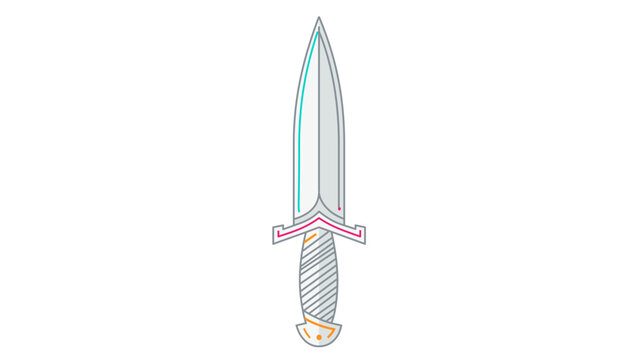 Elegant silver dagger vector icon with an editable stroke, featuring a gothic vampire hunter design for horror themes, minimalist line art illustration isolated on a clean white background.
