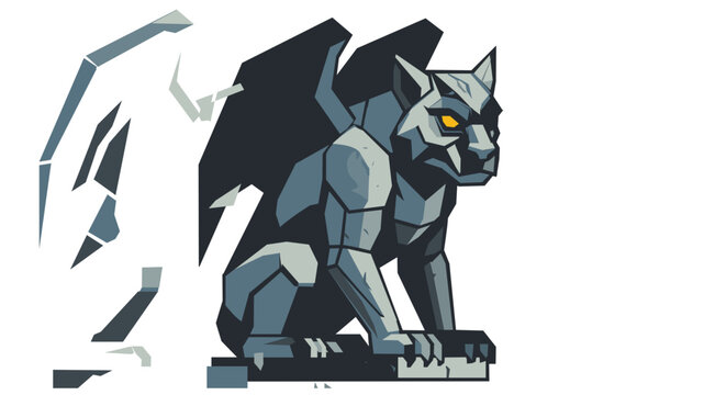 Intricate stone gargoyle vector icon, gothic vampire horror illustration isolated on white background, ancient mythical creature graphic, minimalist flat design, premium quality scalable art.
