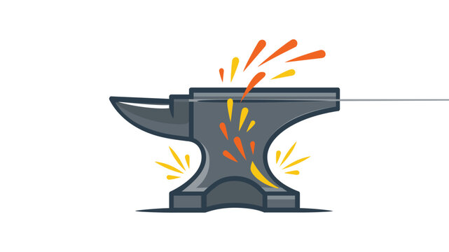 Hephaestus forging anvil creative colorful line vector icon on white background; greek mythology god of fire and craftsmanship illustration, minimalist flat design for blacksmith tool symbol.