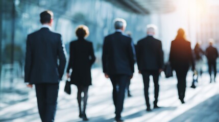 Fototapeta premium Business people walking in a city during the day near tall buildings