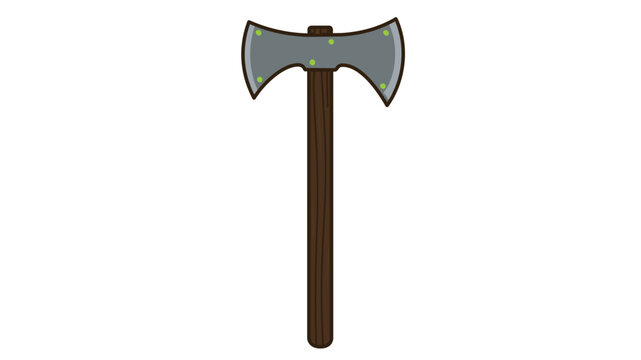Viking age iron battle axe vector icon with editable stroke and colorful line art, suitable for Norse history graphics, minimalist heritage illustrations, and customizable web design elements.