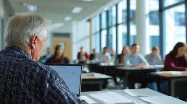 Instructor teaches students in a classroom during a lesson on a weekday
