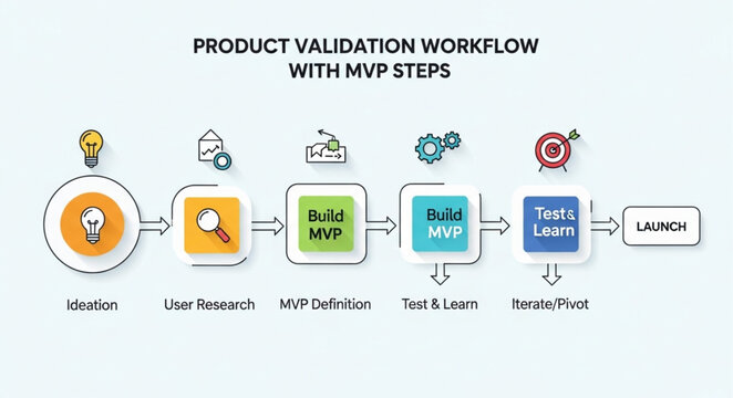 Product Validation Workflow with MVP Steps Infographic.