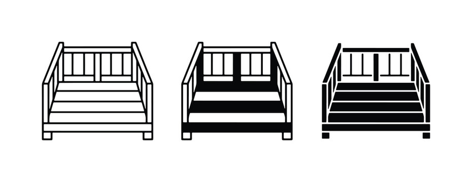 Wooden Porch Steps, Deck Stairs, Outdoor Entryway Vector Icons Set