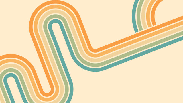 Abstract background of rainbow groovy Wavy Line design in 1970s Hippie Retro style. Vector pattern ready to use for cloth, textile, wrap and other.