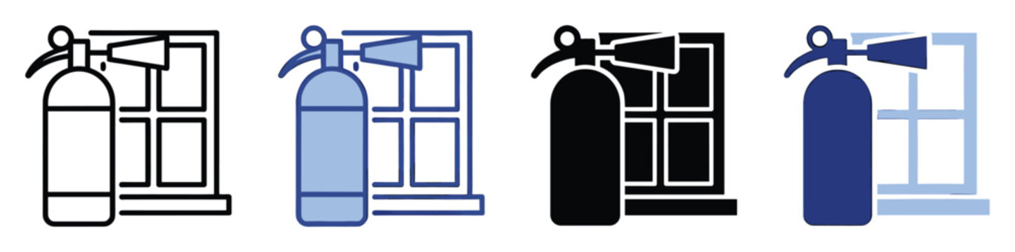 Fire extinguisher and window safety icon for emergency preparedness applications and security alerts
