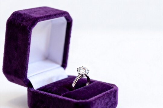 Diamond ring in purple velvet box