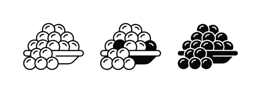 Caviar Icons, Black and White Seafood Delicacy Vector Set, Gourmet Food Illustrations