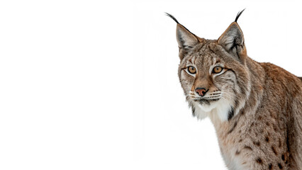 Wild grey lynx or bobcat sitting and looking forward with iconic ear tufts and thick fur coat on transparent background © Anatoli